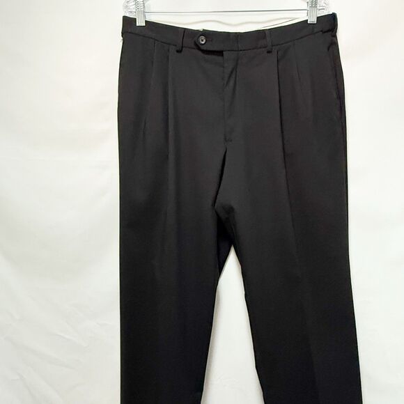 Oscar De La Renta Dress Pants Mens 34x30 Black 100% Wool Pleated - Picture 4 of 16
